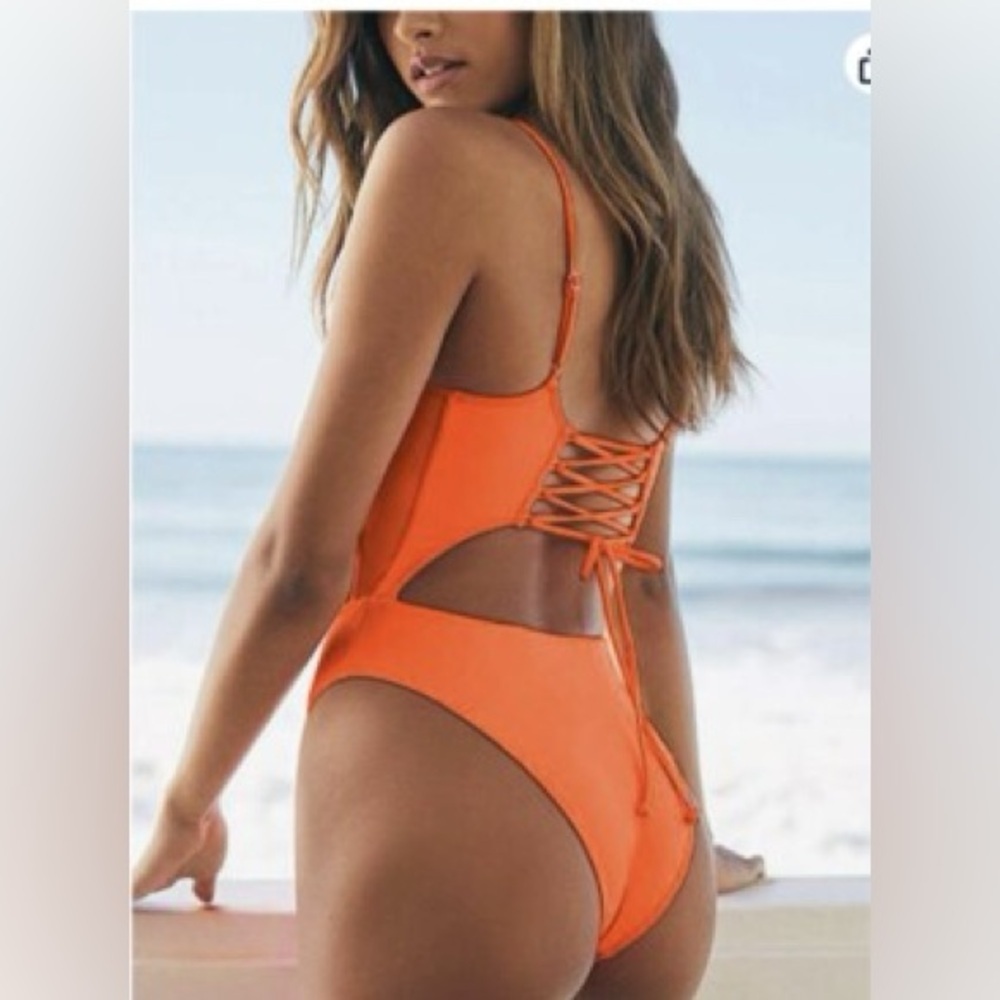 Meyeeka XL bright Orange Lace-Up Swimsuit one piece cutout